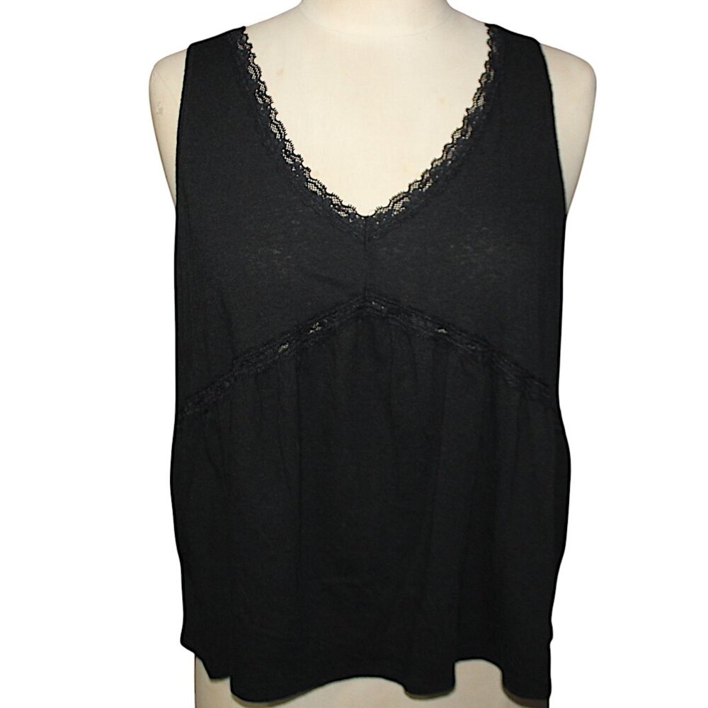 HOLLISTER Y2K Babydoll Tank Top Sz L Bella Swan Black V-Neck Lace Vintage NWOT
